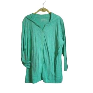 Eddie Bauer Slub Knit Zip Front Lightweight Hoodie Kangaroo Pocket Large Green